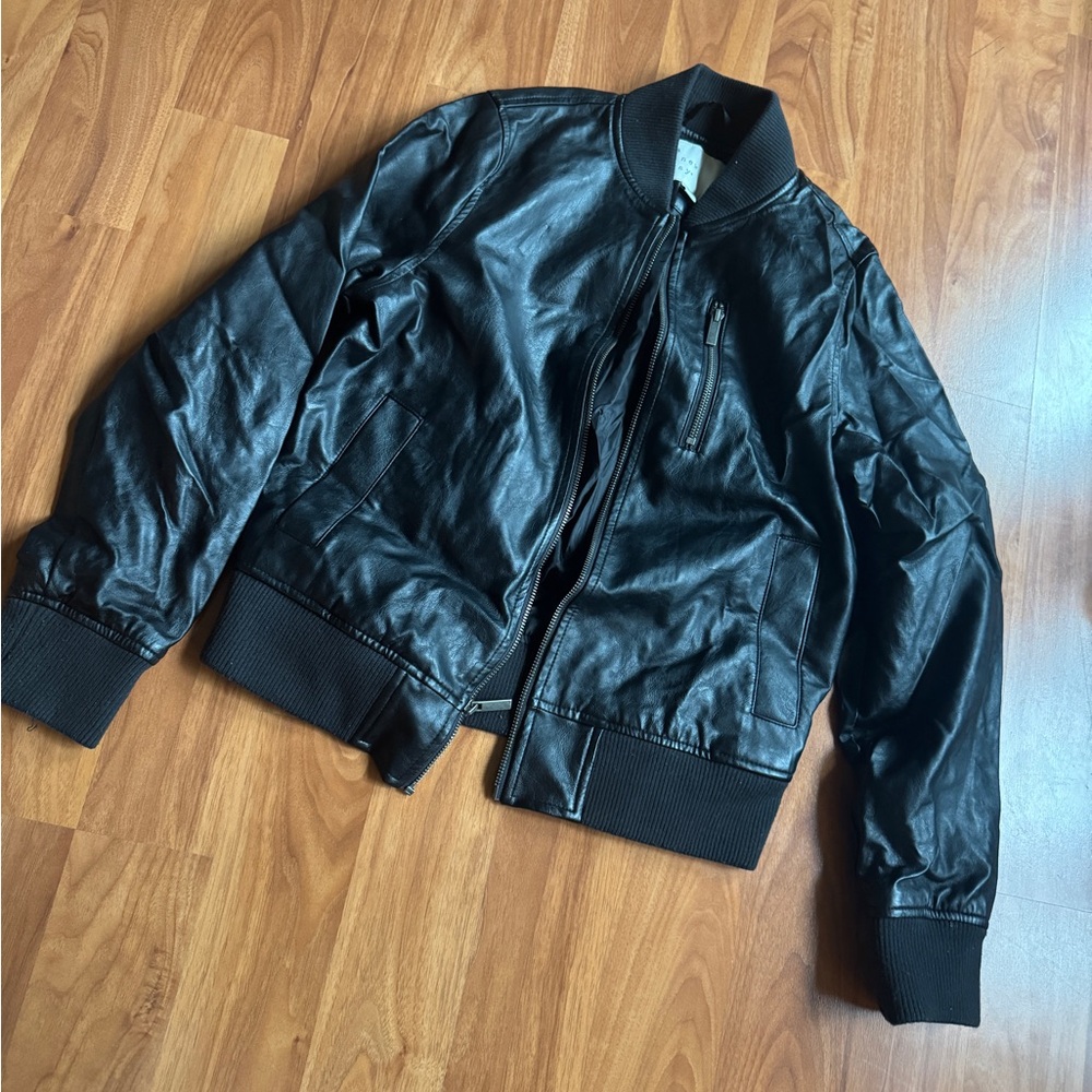 Faux Leather Black Bomber Jacket